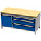 Otto Kind Breitfachwerkbank Typ 440, Buche Multiplexplatte, bündig, bis 1400 kg, B 1697 x T 750 x H 850 mm, Stahl, Zentralverschluss, weißaluminium/enzianblau