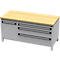 Otto Kind Breitfachwerkbank Typ 440, Buche Multiplexplatte, bündig, bis 1400 kg, B 1697 x T 750 x H 850 mm, Stahl, Zentralverschluss, weißaluminium/weißaluminium