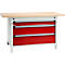Otto Kind établi large type 405, plateau en hêtre multiplex, jusqu'à 1 200 kg, L 1524 x P 750 x H 850 mm, acier, fermeture centrale, gris clair/rouge feu
