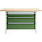 Otto Kind établi large type 405, plateau en hêtre multiplex, jusqu'à 1 200 kg, L 1524 x P 750 x H 850 mm, acier, fermeture centrale, gris clair/vert réséda