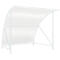 A white shelter made of metal and transparent plastic. The design is minimalist and functional.