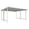 White shelter with roof, metal struts and roof, on a white background.