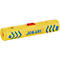 Pince à dénuder Jokari jaune et bleu avec un bouton rouge.