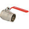 Metal ball valve with red lever, marked "ON/OFF".
