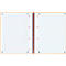Offenes liniertes Notizbuch mit orangefarbenem Einband, Spirale, Lochung.