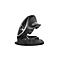 Ergonomic mouse in black with silver accents. It's open to allow a view inside.