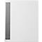 Tableau blanc rectangulaire avec un rail métallique gris vertical sur le côté gauche.