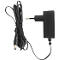 A black power adapter with Euro plug and cable. The cable is coiled.