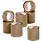 Several brown adhesive tapes with pink insides.