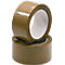 Two brown adhesive tapes lie on top of each other, view of the inside of the rolls.