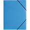 Blue document folder with black elastic band. The band crosses the folder diagonally.