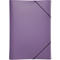 Purple file folder with black elastic band closure.