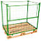 Grüner Gitterkorb auf einer Holzpalette. Ideal zum Transport und zur Lagerung.