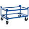 Blue metal cart with wheels for transporting goods or tools.