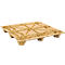 Brown pallet made of compressed wood fibers, hexagonal patterns. Four feet, slight curvature.