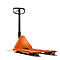 An orange Toyota forklift against a white background. The forklift has a black handle and two forks.