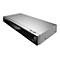 Silberner Panasonic Blu-ray-Recorder vor weißem Hintergrund mit schwarzer Frontblende und Markenlogo.