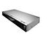 Silberner Panasonic Blu-ray-Player, schwarze Front, Ultra HD Logo, Text DMR-UBS70, zwei USB-Ports und Schriftzug "Open/Close".