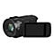 Schwarze Videokamera mit ausklappbarem Bildschirm, Aufschrift 48x i.zoom. Der Objektivring trägt die Beschriftung 28,9 mm WIDE.