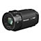 Schwarze Panasonic-Videokamera mit Full-HD-Logo und 48x i.Zoom-Funktion. Objektiv mit Angaben zu Brennweite und Blende.
