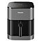 Friteuse à air Panasonic gris foncé. Corps noir-gris, commandes en haut.