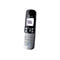 Schnurloses Telefon von Panasonic. Schwarzes Oberteil, weiÃŸes Unterteil. Anzeige: Panasonic, Rufnummer. Tasten zur Nummerneingabe.