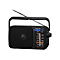 Schwarzes Panasonic-Radio mit Antenne und Tragegriff. Details wie Skala und Lautsprecher sind sichtbar.