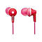 Zwei pinkfarbene In-Ear-Kopfhörer mit roten Akzenten und dem Panasonic-Logo.