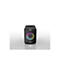 Schwarzer Panasonic Lautsprecher mit leuchtendem, buntem RGB-Ring vor neutralem Hintergrund.