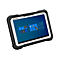 Ein robustes Tablet mit schwarzem Gehäuse und weißem Bildschirm. Auf dem Bildschirm sind Windows-Symbole zu sehen. Die Marke Panasonic ist sichtbar.