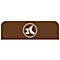 Panneau rectangulaire marron aux coins arrondis. Symbole rond blanc avec pomme et banane.