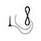 Schwarze Stabantenne mit langem Kabel und goldenem Stecker auf weißem Hintergrund.