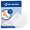 Emballage de pansements hydrogel pour ampoules First Aid Only de 6 pièces avec illustration d'application sur pied.