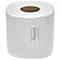 Primer plano de un rollo de papel higiénico con líneas onduladas grises. Logotipo de Kleenex.