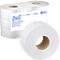 Varios rollos de papel higiénico blanco, un rollo en primer plano. El paquete tiene la impresión: Scott, Professional Essential.