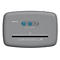 Grey paper shredder with control panel and feed slot. Inscription: OneShred 12CC.