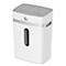 White HP shredder with gray accents, featuring HP logo and control buttons.