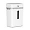 White paper shredder with the HP logo, with opening to view the paper container.