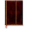 Closed, dark red leather book with a gold frame. An orange bookmark is protruding.