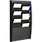 Black wall card holder with white cards and colored tabs.