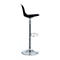 Black bar stool with a chrome frame, round base and footrest. The chair is shown from the side.