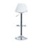 A white bar stool stands against a white background. The stool has a round seat and a chrome foot.