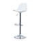 White bar stool on a chrome base. The seat has an ergonomic shape.