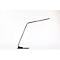 Lampe de bureau moderne, grise, avec bras pivotant et base rectangulaire, sur fond blanc.