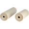 Deux rouleaux de papier beige, vus par les extrémités. Les noyaux sont foncés.
