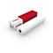 Un rouleau de papier à côté d'une boîte Canon, rouge et blanche. Le logo "Canon" est visible.