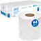 Paquet de papier toilette et rouleau unique, marque Scott, papier blanc. Inscription "64 x".