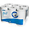 Paquet de six rouleaux de papier toilette. Emballage avec design bleu, texte et logo Scott.