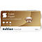 Paquet de papier toilette avec fond marron. Inscription : Toilet Paper, Premium Softness & Unbleached, Satino PureSoft.
