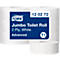 Plusieurs rouleaux de papier toilette jumbo blancs ; L'emballage rectangulaire bleu indique 'TORK', 'Jumbo Papier Toilette, 2 épaisseurs, Blanc, Advanced'.